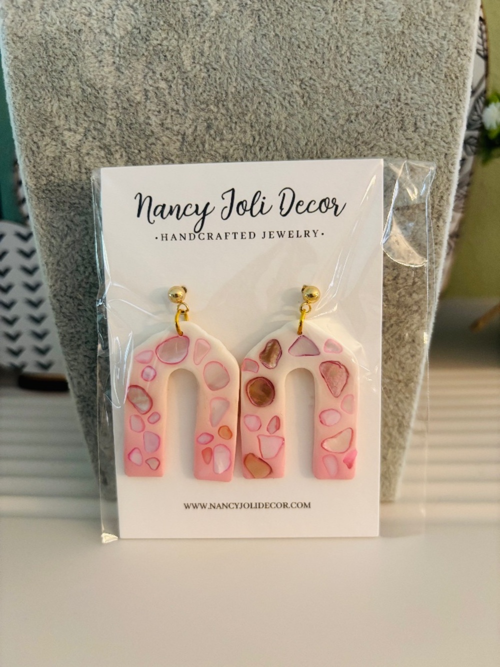 Polymer Clay Pink Arch Shell Earrings